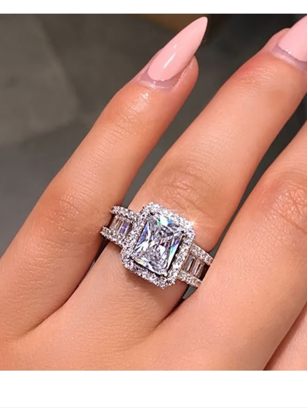 Elegant Pink Cubic Zirconia Halo Engagement Ring - Silver
